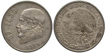 Мексика 1 песо 1974 Хосе Мария Морелос KM 460 медно-никель VF 215-914