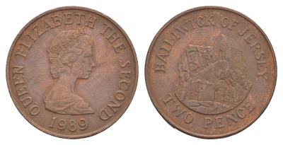 Джерси 2 пенса 1989 Елизавета II (1952-2022), Сент-Хелиер KM 55 бронза    4660-222