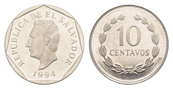 Сальвадор 10 сентаво 1994 KM 155 нержавеющая сталь PROOF 1522-534