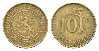 Финляндия 10 марок 1953 KM 38 алюминиевая бронза 4674-663