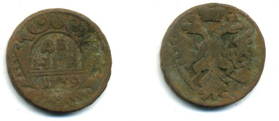 РОССИЯ 1 ДЕНЬГА 1739 медь 29-516