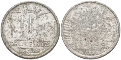 Бразилия 10 крузейро 1990 золотодобыча KM 619.1 нержавеющая сталь 3996-754