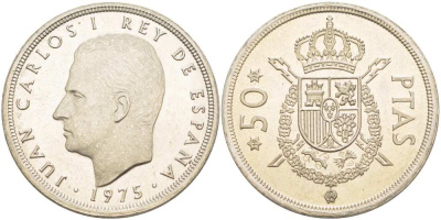ИСПАНИЯ 50 ПЕСЕТ 1975 (79) ХУАН КАРЛОС I (1975-) KM 809 медно-никель PROOF 4517-246