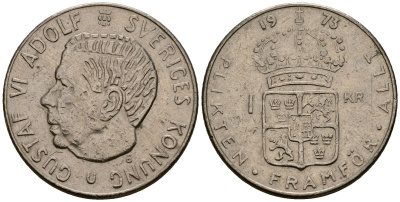 Швеция 1 крона 1973 U, Густав VI Адольф (1950-1973) KM 826а медь плакированная медно-никелем 4176-531