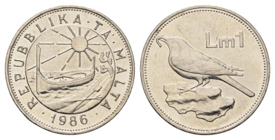 Мальта 1 лира 1986 год-тип KM 82 медно-никель 4672-114