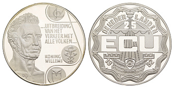 Нидерланды 25 экю 1992 король Виллем I, расширение торговли со всеми странами X 50 серебро PROOF 1083-4-13