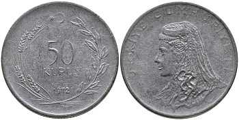 Турция 50 курушей 1972 Анатолийская невеста KM 899 нержавеющая сталь 4541-737