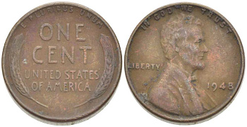 США 1 ЦЕНТ 1948 ЛИНКОЛЬН KM А132 медь цинк 218-951