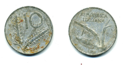 ИТАЛИЯ 10 ЛИР 1951 R, ПЛУГ KM 93 алюминий 23-1316