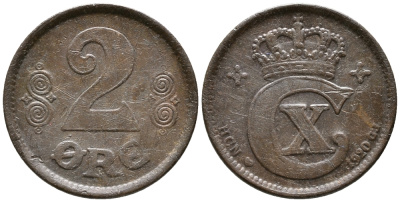ДАНИЯ 2 ЭРЕ 1920 HCN;GJ, КРИСТИАН X (1912-1947) KM 813а бронза 24-1135