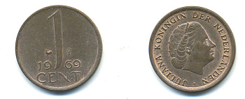 НИДЕРЛАНДЫ 1 ЦЕНТ 1969 ЮЛИАНА KM 180 бронза 83-942