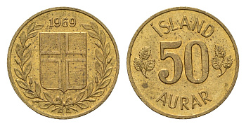 Исландия 50 эйре 1969 KM 17 никель латунь UNC 4690-552