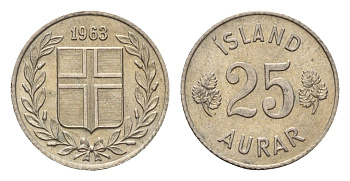 Исландия 25 эйре 1963 KM 11 медно-никель 4690-626