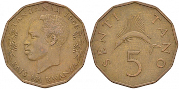 ТАНЗАНИЯ 5 СЕНТИ 1966 KM 1 бронза 3457-751