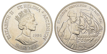 Острова Святой Елены 50 пенсов 1986 смерть Наполеона на острове - 5 мая 1821 KM 8 медно-никель UNC 4184-715