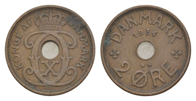Дания 2 эре 1934 N, Кристиан X (1912-1947) KM 827 бронза 4639-747