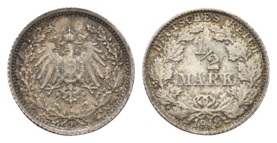 Германия 1/2 марки 1918 F KM 14, J. 17 серебро 4164-968