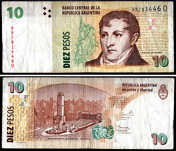 Аргентина 10 песо ND (2003) Pick 354a(6) бумага 3295-62-2-2