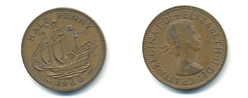 Великобритания 1/2 пенни 1960 Елизавета II (1952-2022) KM 896, Spink 4158 бронза 59-1123