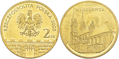 Польша 2 злотых 2005 MW, серия исторические места Польши, Влоцлавек (Wloclawek) KM 529, Parchimowicz 960 латунь 4586-1134