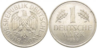 ФРГ 1 МАРКА 1989 F J.385, KM 110 медно-никель 3856-225
