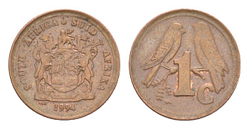 ЮАР 1 цент 1995 воробьи KM 132 сталь плакированная медью 4647-947