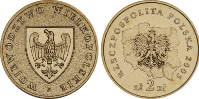 Польша 2 злотых 2005 MW, серия польские воеводства, Великопольское воеводство KM 562 нордик UNC 4676-247