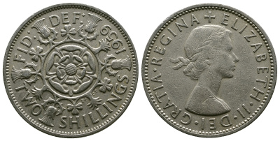 Великобритания 2 шиллинга (флорин) 1959 Елизавета II (1952-2022) KM 906, Spink 4146 медно-никель 4382-222