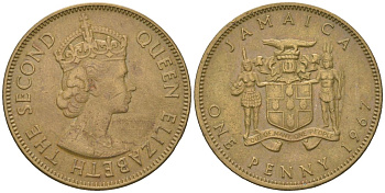 Ямайка 1 пенни 1967 KM 39 никель латунь 4121-1044