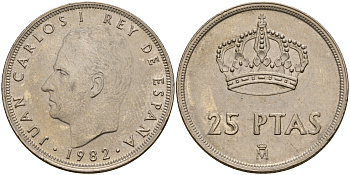 Испания 25 песет 1982 Хуан Карлос I (1975-2014) KM 824 медно-никель    4597-143