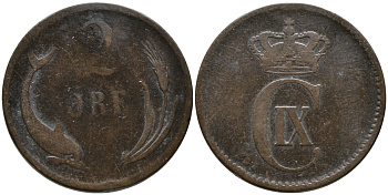 ДАНИЯ 2 ЭРЕ 1883 КРИСТИАН IX (1863-1906) KM 793.1 бронза 28-1014