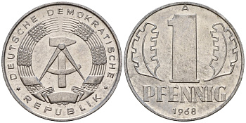 ГДР 1 пфенниг 1968 A KM 8.1 алюминий 105-261