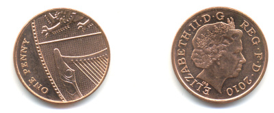 Великобритания 1 пенни 2010 Елизавета II (1952-2022) KM 1107, Spink B6 сталь плакированная медью 177-1214