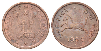 Индия 1 пайс 1954 KM 1.4 бронза aUNC 4708-664