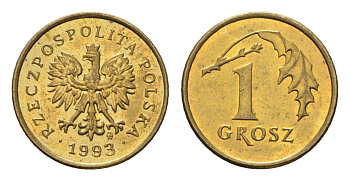 Польша 1 грош 1993 Y 276 марганец латунь UNC 4674-934