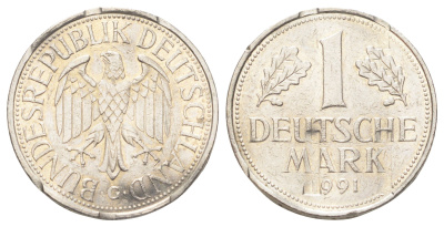 ФРГ 1 марка 1991 гашеная монета KM 110, J. 385 медно-никель 186-1137