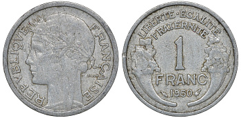 Франция 1 франк 1950 KM 885a.1 алюминий 4163-446