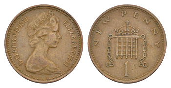 Великобритания 1 пенни 1971 Елизавета II (1952-2022) KM 915, Spink 4237 (B1) бронза 4647-1153