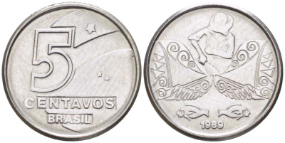 БРАЗИЛИЯ 5 СЕНТАВО 1989 РЕФОРМА (1989-1990) KM 612 нержавеющая сталь 4516-516