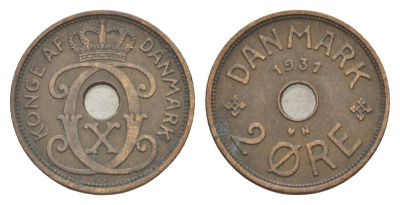 Дания 2 эре 1931 N, Кристиан X (1912-1947) KM 827 бронза 4639-755