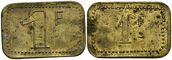 Франция 1 франк ND ресторанный жетон латунь 4166-125