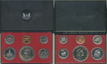 США набор из 6 монет (1, 5, 10 (дайм), 25 (квотер, 1/4 доллара) и 50 (1/2 доллара) центов; 1 доллар) 1976 в оригинальной упаковке, 200 лет независимости (1776-1976) KM PS140 (A192, 195a, 201, 204, 205 и 206) PROOF 8-2-06-81