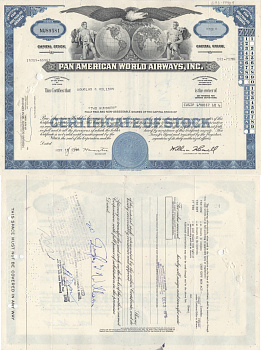 США, Pan American World Airwaysсертификат на 100 акций1974бумага5553-14-2