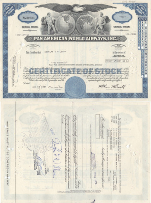 США, Pan American World Airwaysсертификат на 100 акций1974бумага5553-14-2