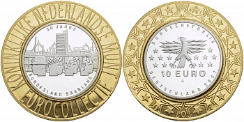 ФРГ 10 евро 2007 G, 50 лет вхождения Саара в ФРГ KM 263, DE.S. 10.29 серебро PROOF 1068-8-42