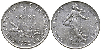 ФРАНЦИЯ 1 ФРАНК 1972 СЕЯТЕЛЬ KM 925.1 никель 59-624