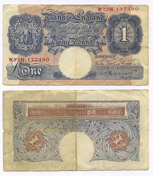 Англия 1 фунт ND (1940-1948) подпись Peppiatt Pick 367 а бумага 7214-23-2