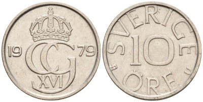 Швеция 10 эре 1979 Карл XVI Густав (1973- ) KM 850 медно-никель UNC 4585-418