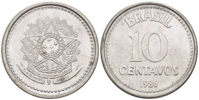 БРАЗИЛИЯ 10 СЕНТАВО 1986 РЕФОРМА 1986-1989 KM 602 нержавеющая сталь 100-143