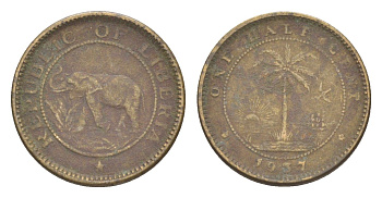 Либерия 1/2 цента 1937 KM 10 латунь 4614-852